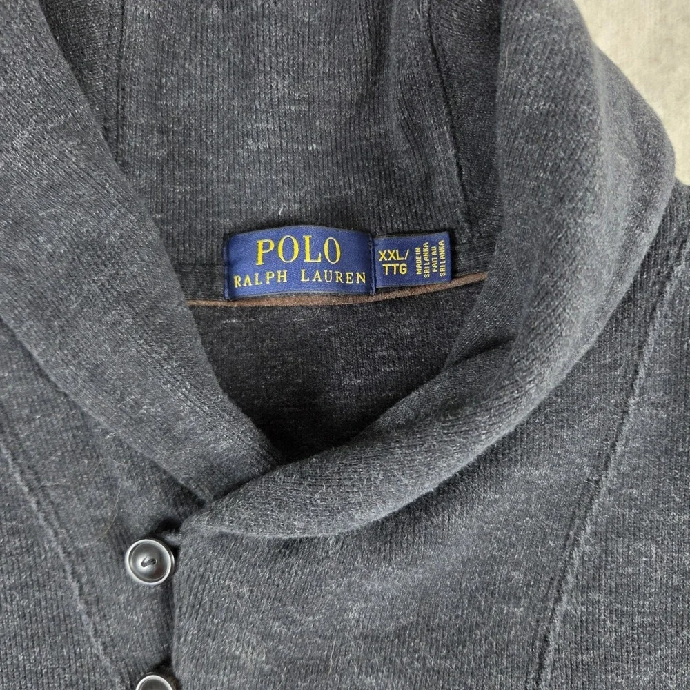 Vtg Polo Ralph Lauren Button Shawl Neck Sweater Mens XXL Charcoal Dark Gray